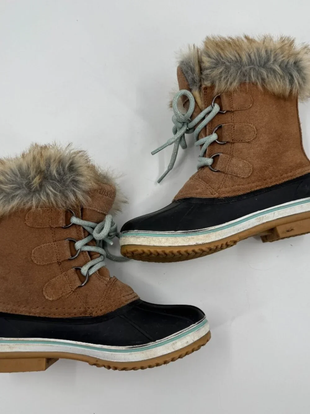 Northside Winter‎ Duck Boots Kids Size 13 Brown Black Waterproof Faux Fur Suede